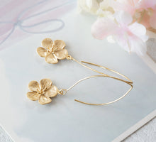 Load image into Gallery viewer, Gold Flower Long Dangle Earrings, Cherry Blossom Earrings, Gift for Her, Birthday Gift for Sister Daughter Girlfriend, bridesmaid gift
