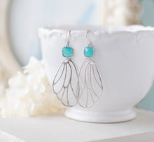 Load image into Gallery viewer, Turquoise Blue Earrings, Silver Wing Earrings, Butterfly Wing, Fairy Wing, Wing Jewelry, Gift for Women, Birthday Gift for Her
