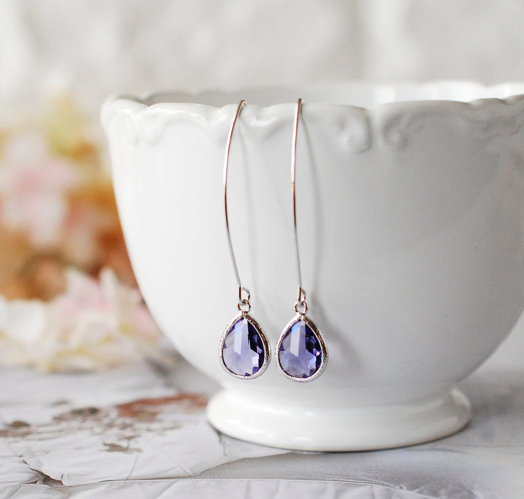 Purple Earrings, Amethyst Long Dangle Earrings in Silver, Purple Wedding Jewelry, Bridesmaid Gift, February Birthstone Birthday Gift for Her