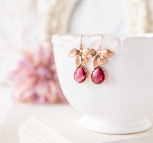 Load image into Gallery viewer, Fuchsia Earrings, Rose Gold Earrings, Pink Ruby Earrings, July Birthstone, July Birthday Gift for Women, Rose gold Jewelry, Gift for Her
