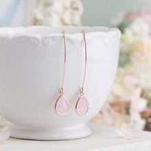 Load image into Gallery viewer, Pink Crystal Drop Rose Gold  Long Dangle Earrings
