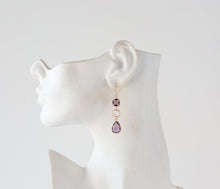 Load image into Gallery viewer, Rose Gold Plated Amethyst Purple Clear Crystal Dangle Earrings, Purple Wedding Jewelry, Bridal Earrings, Bridesmaid Gift, Rose Gold Earrings
