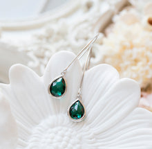 Load image into Gallery viewer, Emerald Green Earrings, May Birthstone Jewelry, Birthday Gift for Her, Silver Long Dangle Earrings, Emerald Green Wedding Bridesmaid Gift
