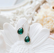 Load image into Gallery viewer, Emerald Green Earrings, May Birthstone Jewelry, Birthday Gift for Her, Silver Long Dangle Earrings, Emerald Green Wedding Bridesmaid Gift
