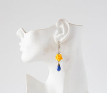 Load image into Gallery viewer, Yellow and Blue Earrings, Lapis Blue Teardrop Pearl Yellow Flower Dangle Earrings, Yellow Blue Wedding Bridesmaid Gift, Gift for women girls
