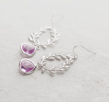 Load image into Gallery viewer, Lavender Earrings, Silver Leaf  Earrings, Light Purple Violet Earrings, Laurel Wreath Earrings, Lavender Wedding Bridal Bridesmaid Earrings
