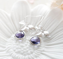 Load image into Gallery viewer, Purple Earrings, Silver Orchid Flower Earrings, Violet Lavender, Purple Wedding Bridesmaid Earrings, February birthstone Amethyst
