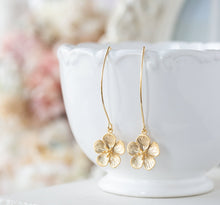 Load image into Gallery viewer, Gold Flower Long Dangle Earrings, Cherry Blossom Earrings, Gift for Her, Birthday Gift for Sister Daughter Girlfriend, bridesmaid gift
