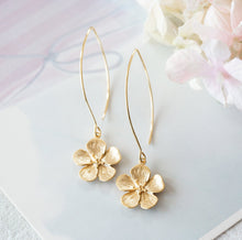 Load image into Gallery viewer, Gold Flower Long Dangle Earrings, Cherry Blossom Earrings, Gift for Her, Birthday Gift for Sister Daughter Girlfriend, bridesmaid gift
