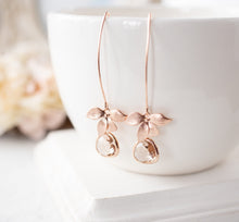 Load image into Gallery viewer, Rose Gold Earrings, Orchid Flower Long Dangle Earrings, Champagne Earrings, Peach Wedding Jewelry, Bridesmaid Gift, Gift for women Her
