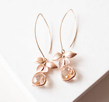 Load image into Gallery viewer, Rose Gold Earrings, Orchid Flower Long Dangle Earrings, Champagne Earrings, Peach Wedding Jewelry, Bridesmaid Gift, Gift for women Her
