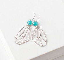 Load image into Gallery viewer, Turquoise Blue Earrings, Silver Wing Earrings, Butterfly Wing, Fairy Wing, Wing Jewelry, Gift for Women, Birthday Gift for Her
