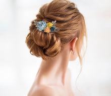 画像をギャラリービューアに読み込む, Navy Blue Mustard Yellow Peach Dusty Blue Silver Bridal Hair Comb, Barn Wedding Garden Wedding Country Wedding Hair Accessory, Rose Leaf
