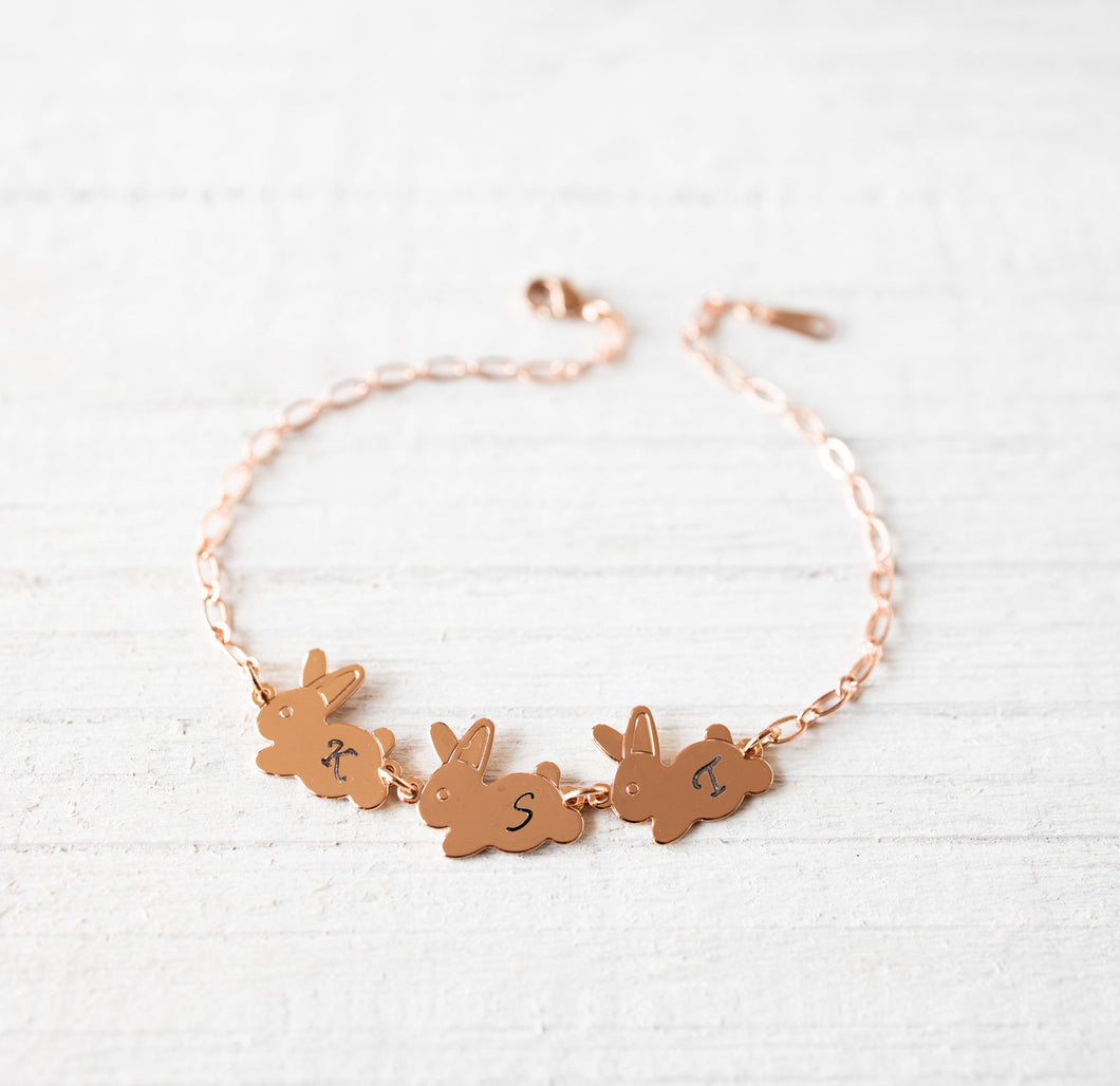 Personalized Bunny Bracelet, Rose Gold Rabbit Bracelet, Personalized Gift for girls kids, Gift for Women for bunny lover rabbit lover