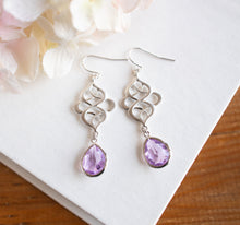 Load image into Gallery viewer, Lilac Lavender earrings, Silver celtic knot Earrings, Violet Purple Earrings, Lilac Wedding Bridesmaid Earrings, birthday Gift for her
