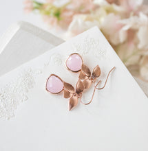 Load image into Gallery viewer, Rose Gold Flower Soft Pink Crystal Earrings
