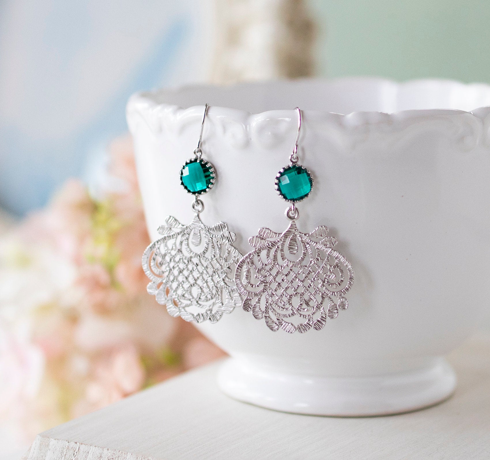 EMERALD BRIDAL EARRINGS | Rebekajewelry