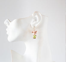 Load image into Gallery viewer, Rose Gold Peridot Green Earrings, Flower Dangle Earrings, Light Green Glass Drop Earrings, Bridesmaid Gift, August Birthstone, Gift for Her
