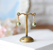 Load image into Gallery viewer, Sage Green Pearl Earrings with Gold Cubic Zirconia hooks, Sage Green Wedding Jewelry, Bridal Party Bridesmaid Gift,  Green drop Earrings
