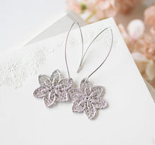 Load image into Gallery viewer, Silver Filigree Flower Long Dangle Earrings, Metal Lace Filigree, Bridal Earrings, Birthday Gift Anniversary Gift for Women Wife Girlfriend
