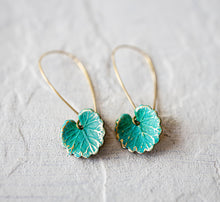 Load image into Gallery viewer, Lily Pad Earrings, Green Leaf Earrings, Turquoise Blue Verdigris Leaf Earrings, Boho Earrings, Bohemian, Gift for women mom daughter sister
