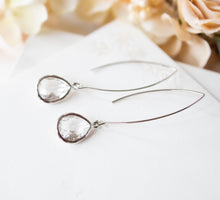 Load image into Gallery viewer, Clear Crystal Earrings, Silver Plated Clear Teardrop Long Earrings, Clear drop Earrings, April Birthstone Jewelry, Birthday Gift for Her
