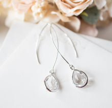 Load image into Gallery viewer, Clear Crystal Earrings, Silver Plated Clear Teardrop Long Earrings, Clear drop Earrings, April Birthstone Jewelry, Birthday Gift for Her
