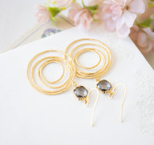 Load image into Gallery viewer, Gold Hoop Earrings with Gray Glass Stones, Gold Circle Earrings, Boho Earrings, Gift for Wife, Gift for Mom, Gift for Girlfriend for Sister
