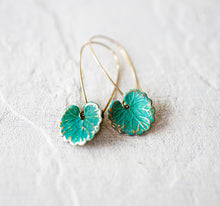 Load image into Gallery viewer, Lily Pad Earrings, Green Leaf Earrings, Turquoise Blue Verdigris Leaf Earrings, Boho Earrings, Bohemian, Gift for women mom daughter sister
