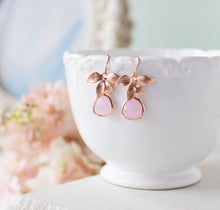 Load image into Gallery viewer, Rose Gold Flower Soft Pink Crystal Earrings
