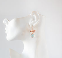 Load image into Gallery viewer, Rose Gold Aquamarine Earrings, Aqua Blue Earrings, Wedding Jewelry, Bridesmaid Gift, March Birthstone, Orchid Flower Earrings, Gift for Her
