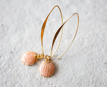 Load image into Gallery viewer, Seashell Earrings, Summer Jewelry, Beach Wedding Bridal Jewelry, Enamelled Gold SeaShell Earrings Available in Pink Blue Green, Gift for Her
