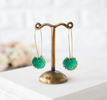 Load image into Gallery viewer, Lily Pad Earrings, Green Leaf Earrings, Turquoise Blue Verdigris Leaf Earrings, Boho Earrings, Bohemian, Gift for women mom daughter sister
