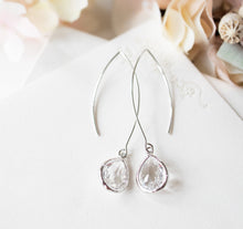 Load image into Gallery viewer, Clear Crystal Earrings, Silver Plated Clear Teardrop Long Earrings, Clear drop Earrings, April Birthstone Jewelry, Birthday Gift for Her
