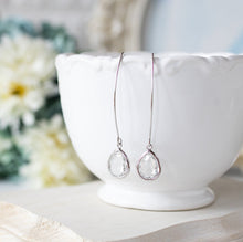 Load image into Gallery viewer, Clear Crystal Earrings, Silver Plated Clear Teardrop Long Earrings, Clear drop Earrings, April Birthstone Jewelry, Birthday Gift for Her
