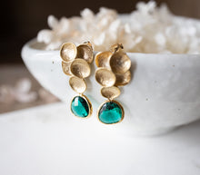 Load image into Gallery viewer, Emerald Green Post Earrings, Art Deco, Gold Circles Earrings, Bubble, May Birthstone, Emerald Wedding Jewelry, Bridal Earrings, Gift for mom
