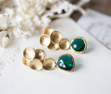 Load image into Gallery viewer, Emerald Green Post Earrings, Art Deco, Gold Circles Earrings, Bubble, May Birthstone, Emerald Wedding Jewelry, Bridal Earrings, Gift for mom
