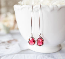 Load image into Gallery viewer, Ruby Earrings in Silver, Fuchsia Earrings, July Birthstone Jewelry, Birthday Gift for Her, Silver Long Dangle Earrings, Hot Pink Earrings
