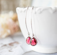 Load image into Gallery viewer, Ruby Earrings in Silver, Fuchsia Earrings, July Birthstone Jewelry, Birthday Gift for Her, Silver Long Dangle Earrings, Hot Pink Earrings
