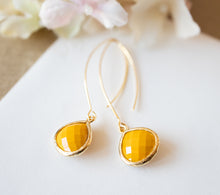 Load image into Gallery viewer, Mustard Yellow Earrings, Gold Long Dangle Earrings, Yellow Drop Earrings, Fall Jewelry, Autumn Jewellery, Gift for Mom Daughter Wife Sister
