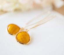 Load image into Gallery viewer, Mustard Yellow Earrings, Gold Long Dangle Earrings, Yellow Drop Earrings, Fall Jewelry, Autumn Jewellery, Gift for Mom Daughter Wife Sister
