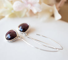 Load image into Gallery viewer, Burgundy Earrings, Silver Long Dangle Earrings, Burgundy Wedding Jewelry, Bridesmaid Gift, Maroon Dark Garnet Red Earrings, Gift for Wife
