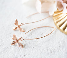 Load image into Gallery viewer, Rose Gold Bee Earrings, Bee Jewelry, Honey Bee Earrings, Bumble Bee Earrings, Rose gold Long Dangle Earrings, Gift for Bee Lover Bee Keeper
