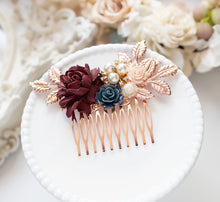 画像をギャラリービューアに読み込む, Rose Gold Burgundy Navy Blue Wedding Bridal Hair Comb, Bridesmaid Gift, Maroon Navy Blue wedding Comb, Dark red Navy Blue Comb, gift for her
