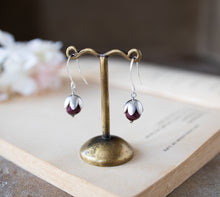 Load image into Gallery viewer, Burgundy Baroque Pearl Earrings, Silver Flower Bud Earrings, Dark Red Pearl, Burgundy Wedding Jewelry, Bridesmaid Gift, Flower Girl Gift
