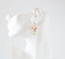 Load image into Gallery viewer, Mint Green Earrings, Rose Gold Earrings, Rose Gold Orchid Flower Blossom Dangle Earrings, Mint Green Wedding Jewelry, Bridesmaid Earrings
