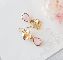 Load image into Gallery viewer, Gold and Blush Pink Earrings, Flower Dangle Earrings, Soft Pink Drop Earrings, Blush Wedding Bridesmaid Earrings, Gift for daughter sister
