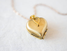 Load image into Gallery viewer, Heart Locket Necklace, Family Friends Locket, Gift for Family Friends, Vintage Brass Folding Locket, Personalized Jewelry
