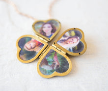 Load image into Gallery viewer, Heart Locket Necklace, Family Friends Locket, Gift for Family Friends, Vintage Brass Folding Locket, Personalized Jewelry
