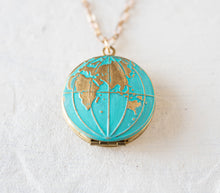 Load image into Gallery viewer, World Globe Locket Necklace, Personalized world map locket, photo locket, Gift for traveller, Western Eastern hemisphere, Traveler Jewelry
